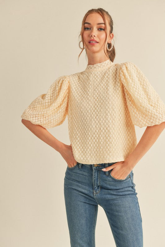 Bubble Sleeve Tie Neck Top