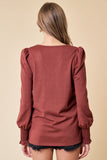 Puff Sleeve Smocked V-Neck