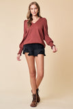 Puff Sleeve Smocked V-Neck