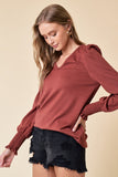 Puff Sleeve Smocked V-Neck