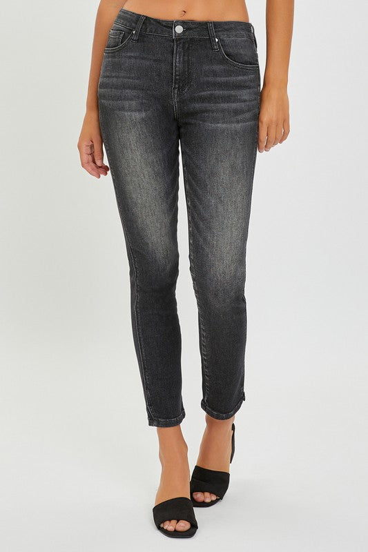 Mid Rise Side Slit Ankle Jeans