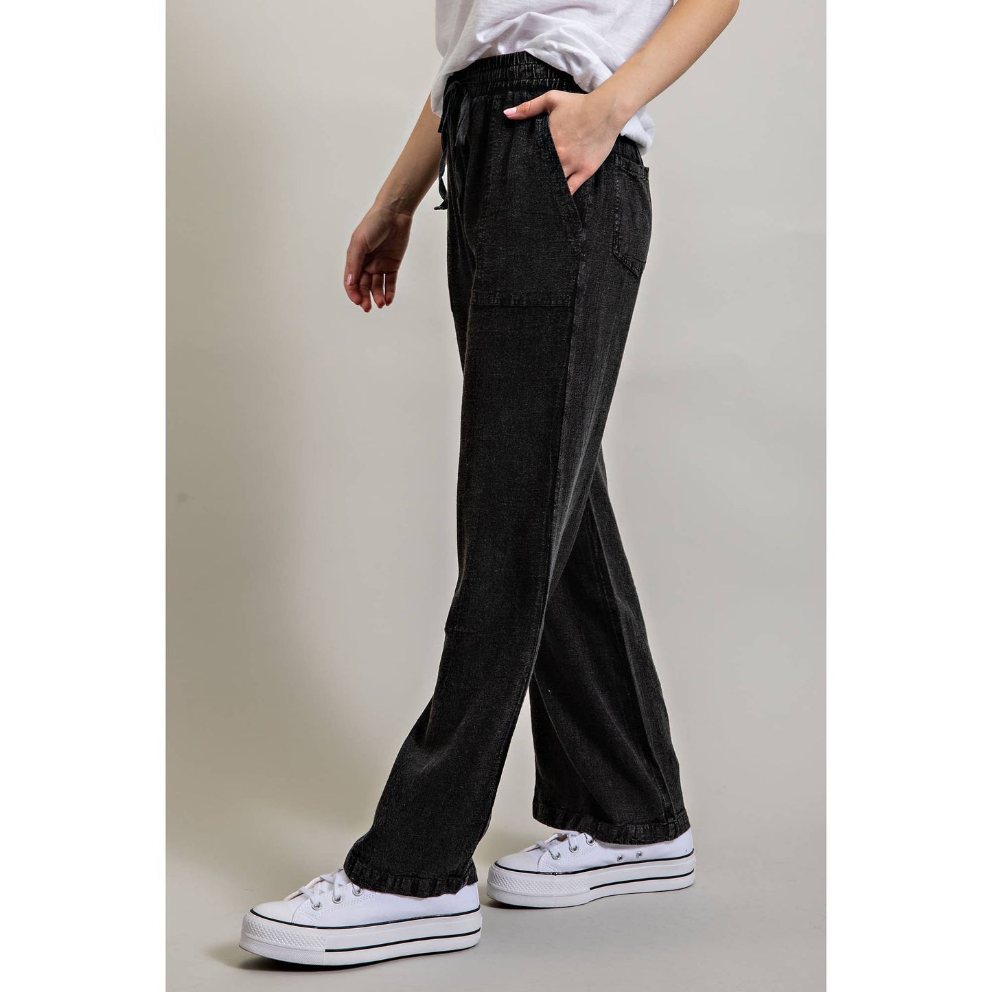 LINEN BLEND LOOSE STRAIGHT LEG PANTS