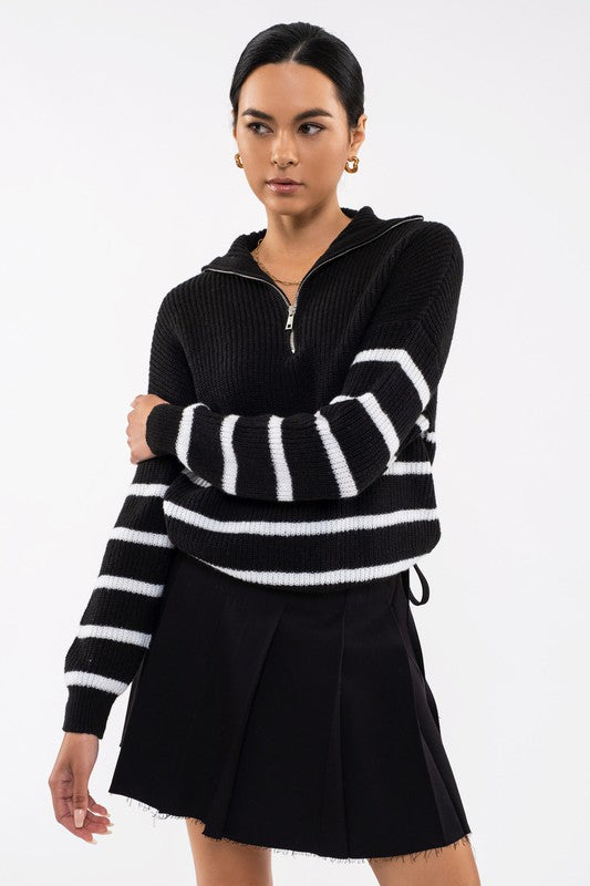 Stripe Half Zip Knit Sweater