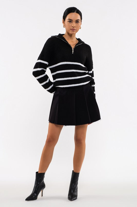 Stripe Half Zip Knit Sweater