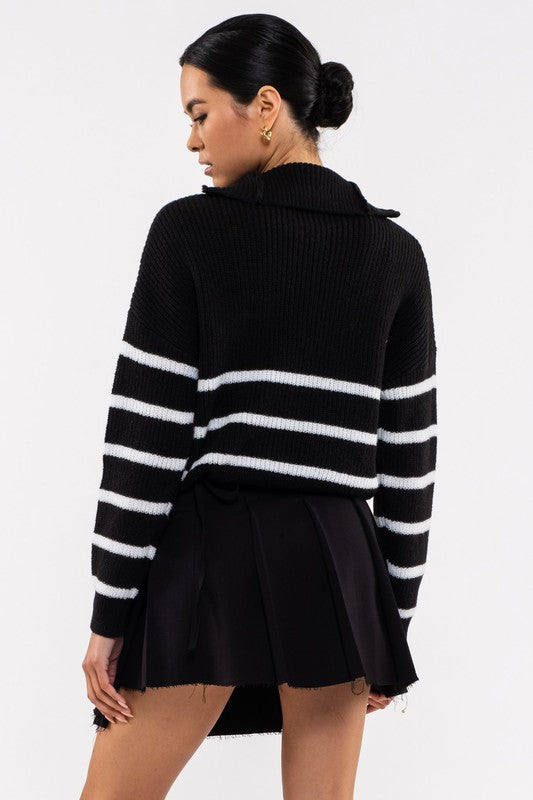 Stripe Half Zip Knit Sweater