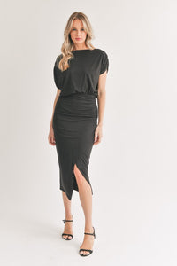 Ruched Knit Midi Dress