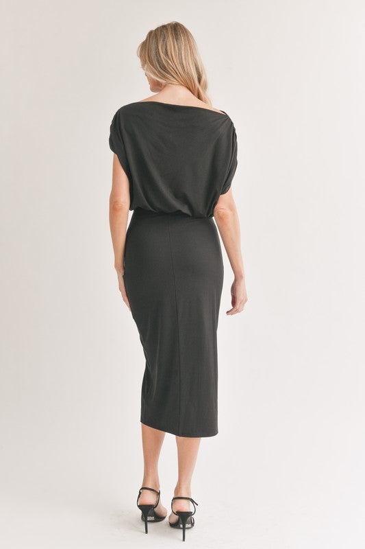 Ruched Knit Midi Dress