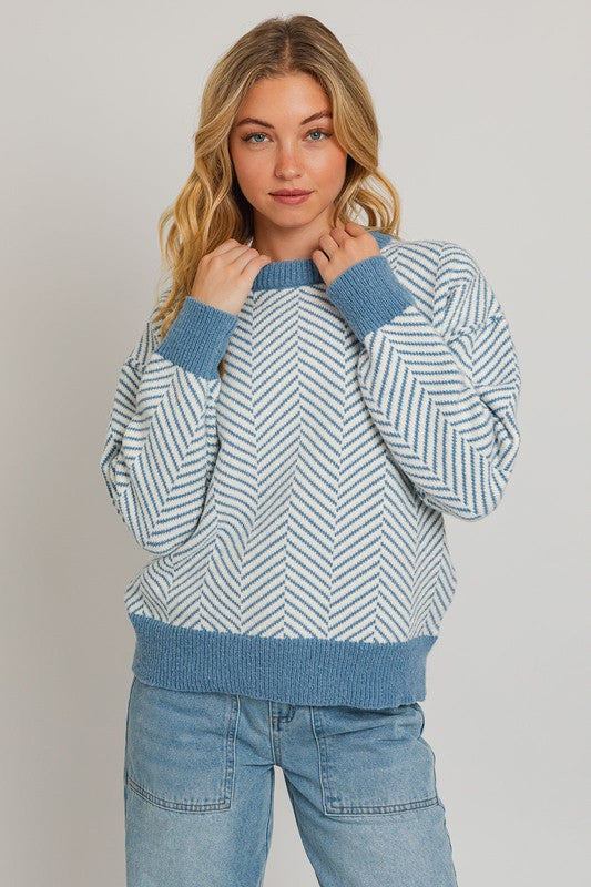 Round Neck Herringbone Sweater