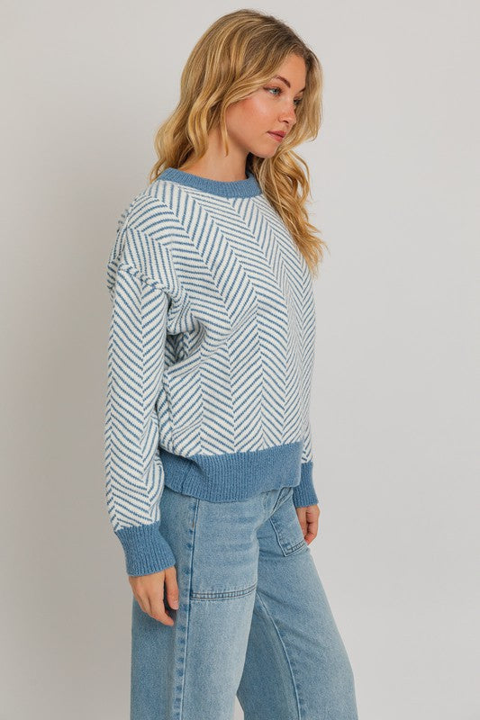 Round Neck Herringbone Sweater