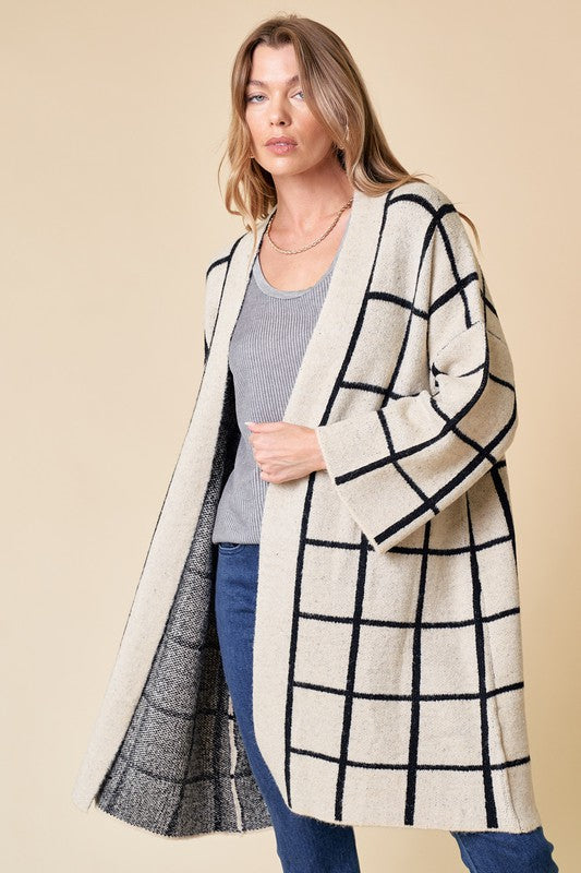 Long Grid Cardigan