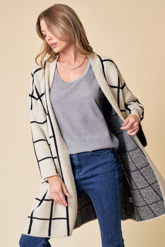 Long Grid Cardigan