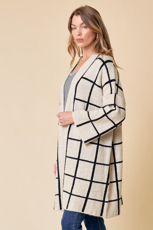 Long Grid Cardigan