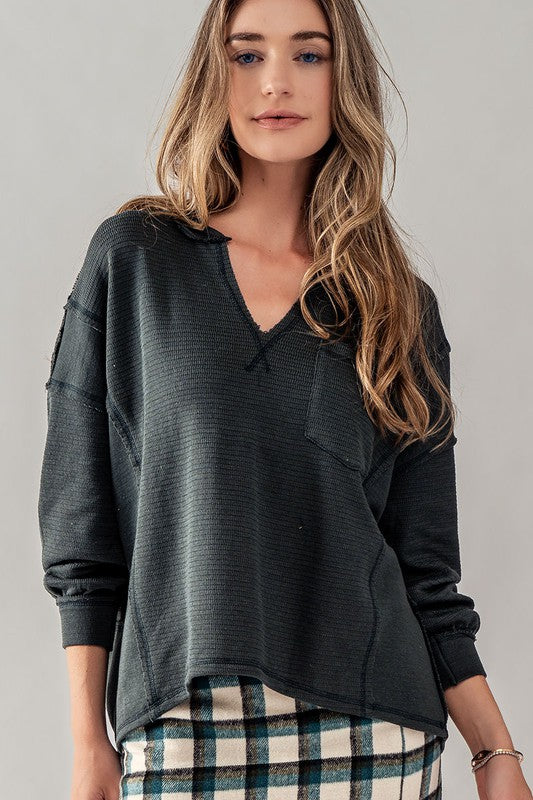 Exposed Seam Distressed Top