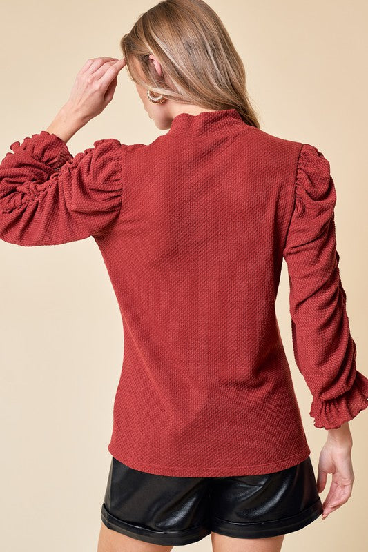Puffed Ruched Sleeve Top