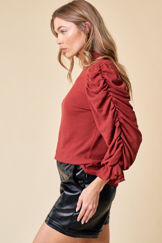 Puffed Ruched Sleeve Top