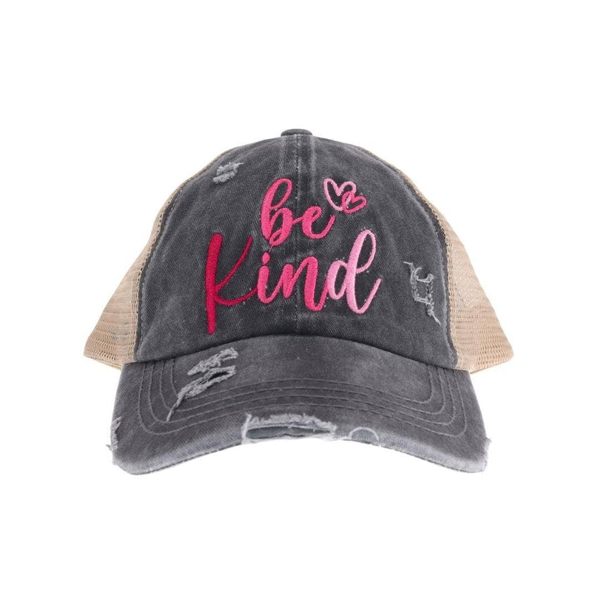 Embroidered Be Kind Patch C.C High Pony Criss Cross Ball Cap: Black