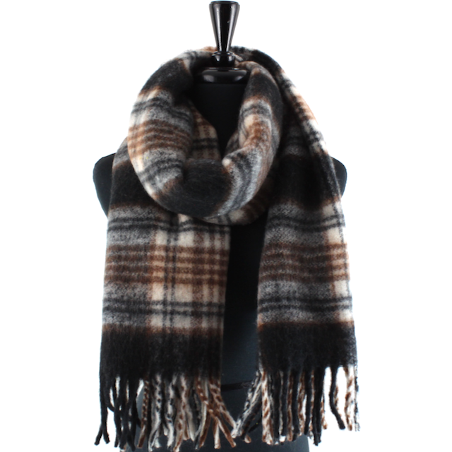Wide Fuzzy Plaid Scarf