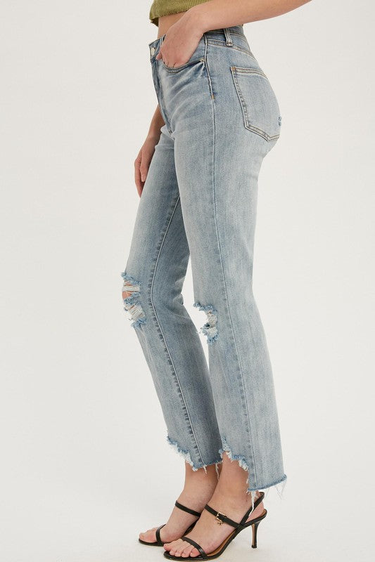 Frayed Raw Cut High Rise Jeans