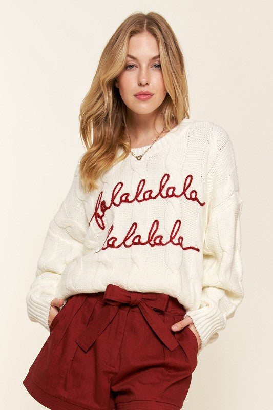 Falalalala Letter Embroidery Holiday Sweater