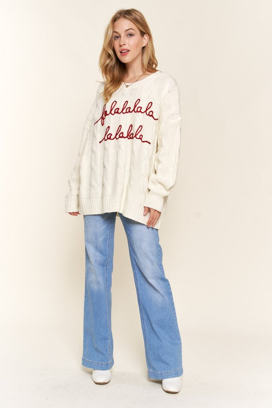 Falalalala Letter Embroidery Holiday Sweater
