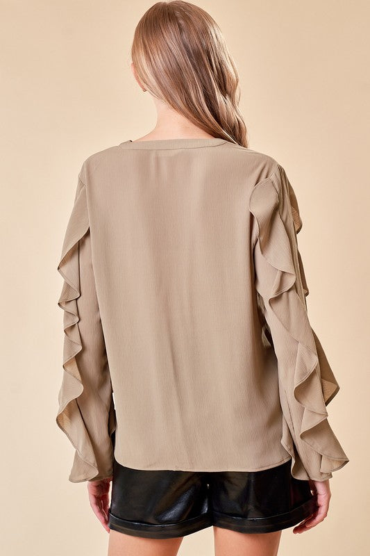 Round Collar Ruffle Detail Blouse