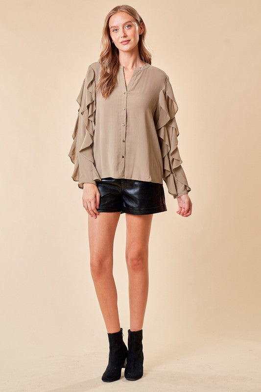 Round Collar Ruffle Detail Blouse