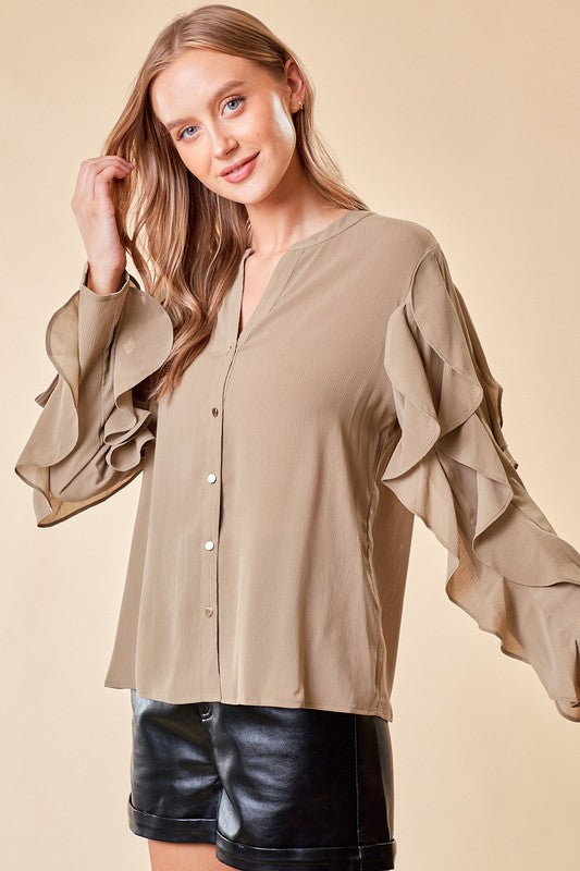 Round Collar Ruffle Detail Blouse