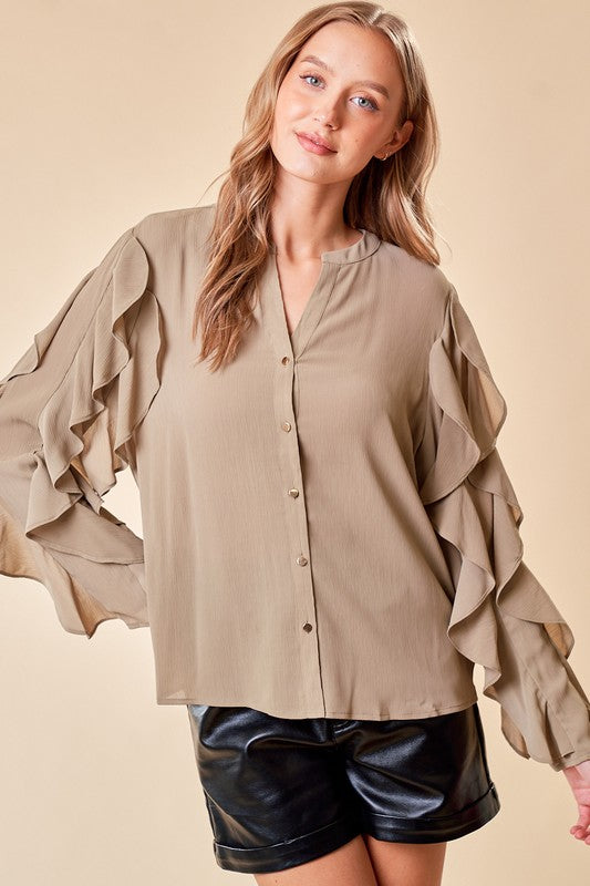 Round Collar Ruffle Detail Blouse