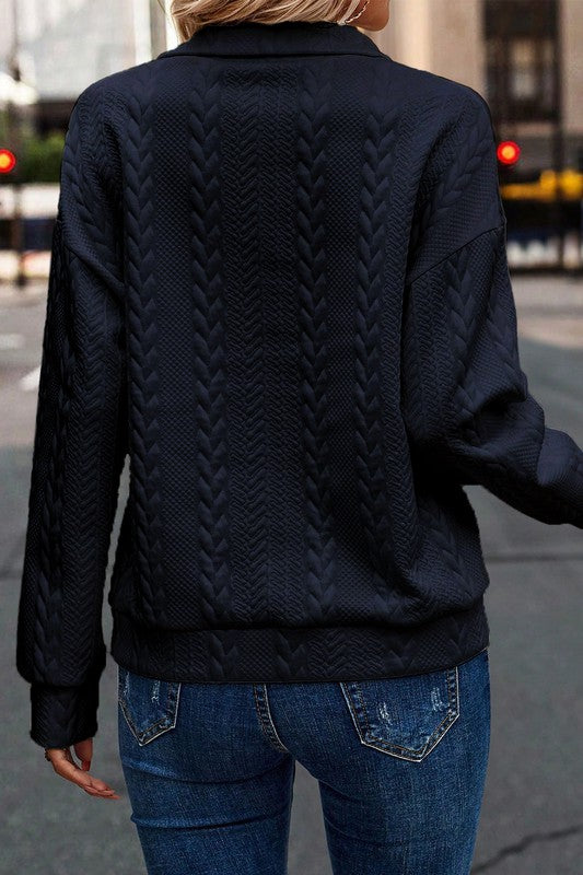 1/4 Zipper Textured Pullover Sweatshirt