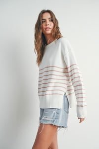 Drop Shoulder Knit Striped Sweater