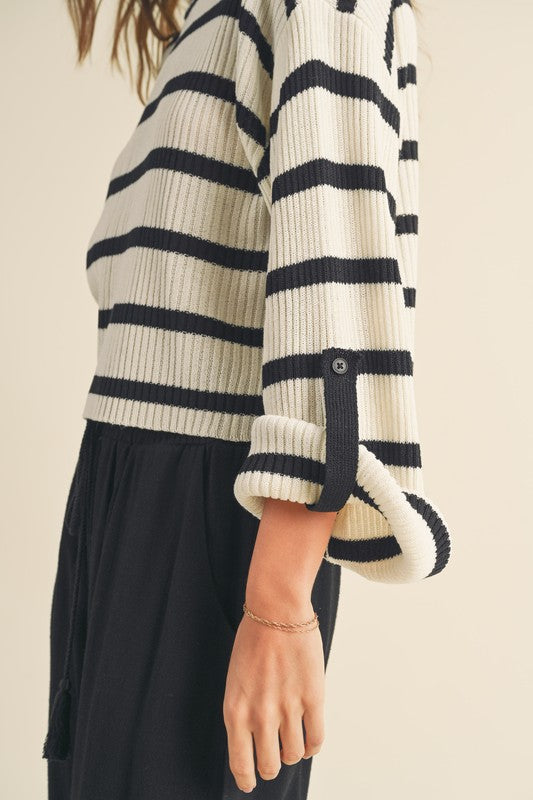 Striped Roll up Sleeve Top