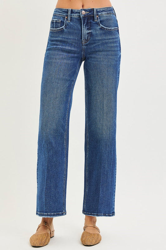 Risen High Rise Ankle Length Straight Jeans