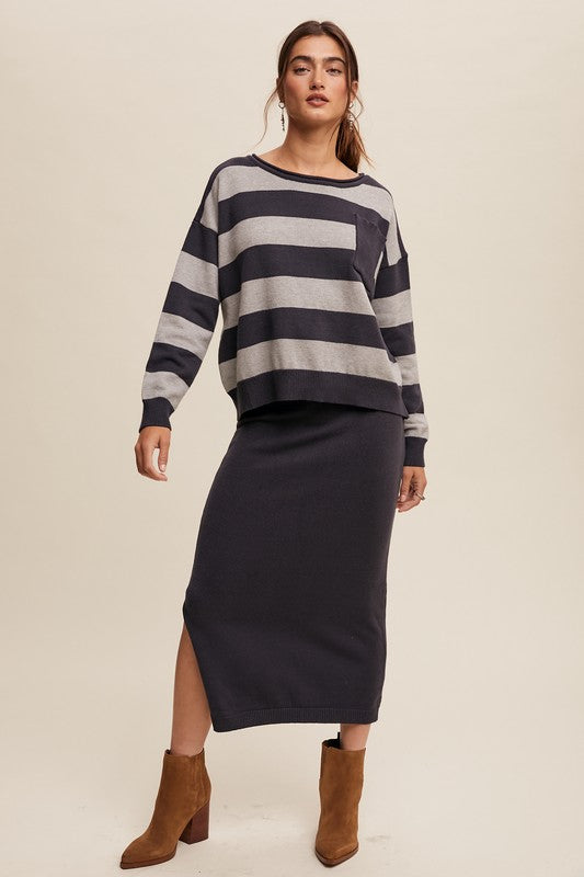 Striped Sweater and Knit Pencil Skirt Set