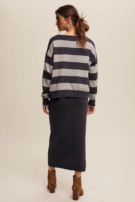 Striped Sweater and Knit Pencil Skirt Set