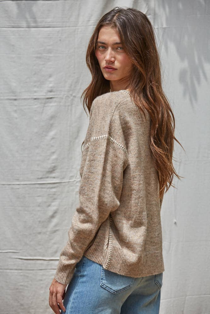 Knit Sweater With Contrast Stitches Detail