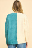 Split Colorblock Sweater - Ivory / Turq