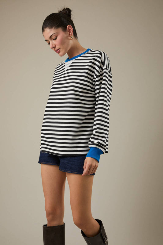 Crew Neck Long Sleeve Striped Sweatshirt