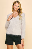 V-neck Fuzzy Pullover Sweater