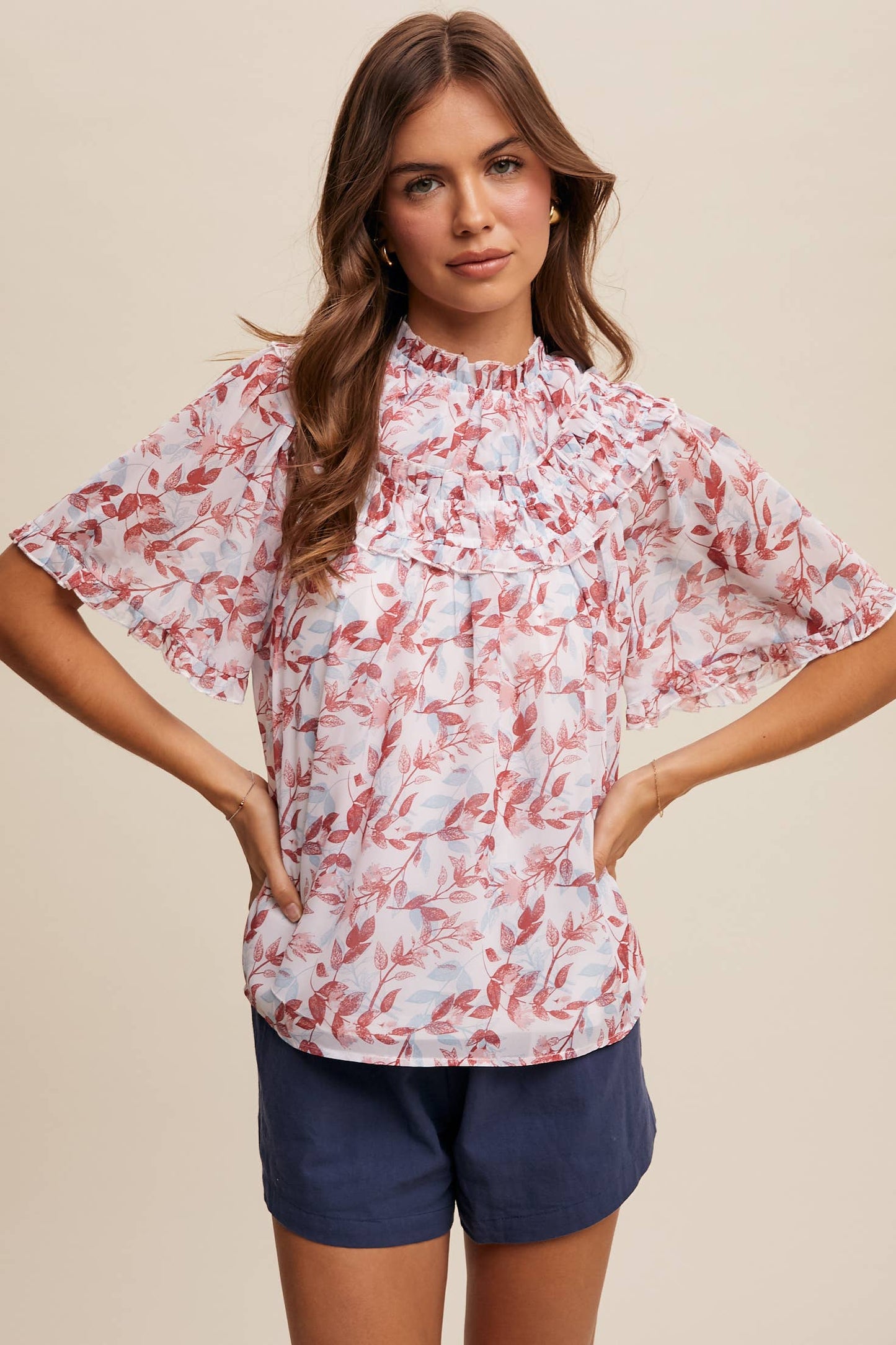 Floral Print Ruffle Blouse