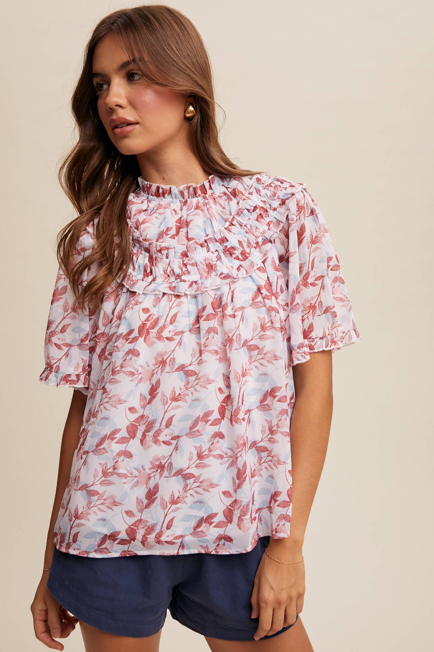 Floral Print Ruffle Blouse