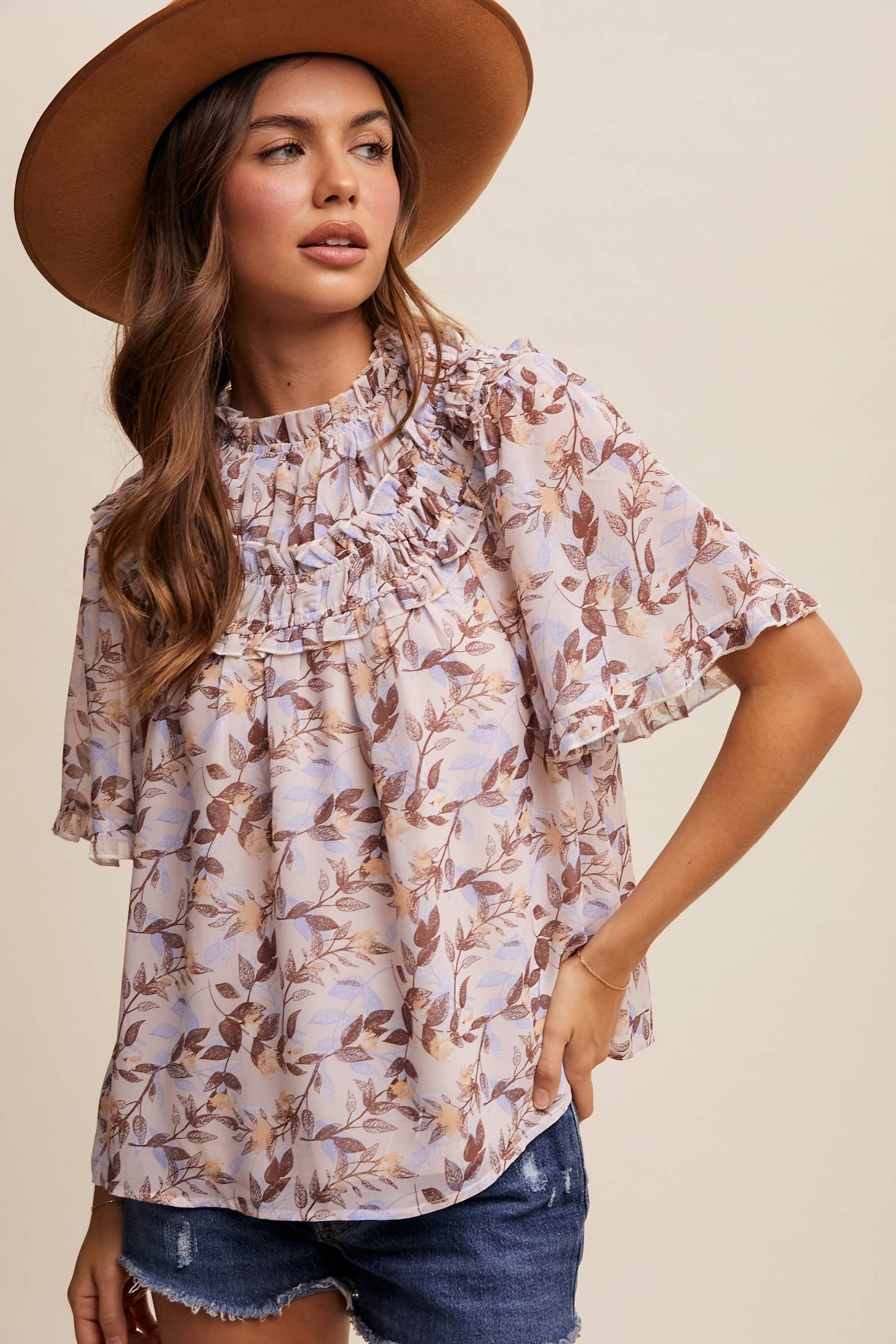 Floral Print Ruffle Blouse