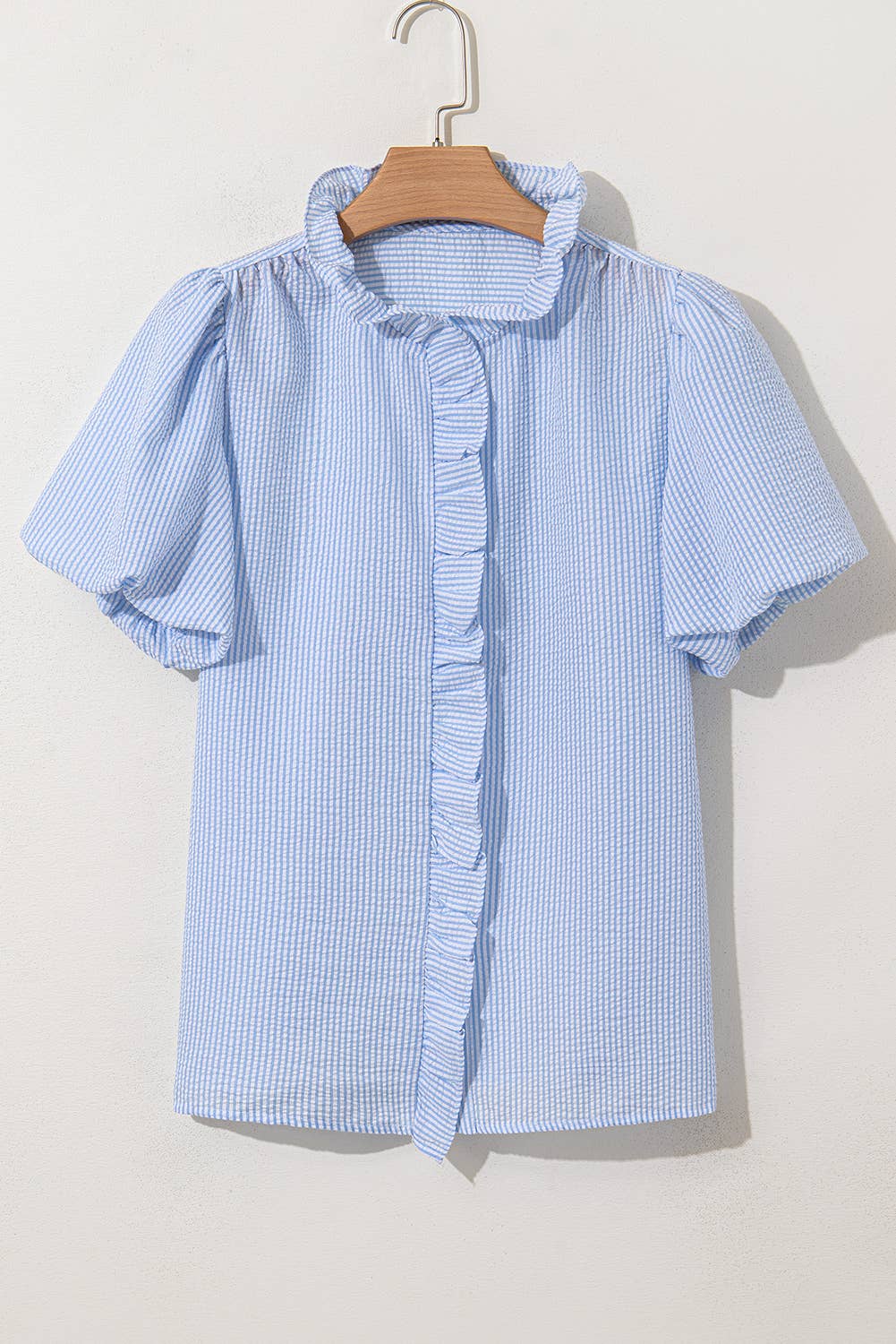 Striped Ruffle Short Bubble Sleeve Top