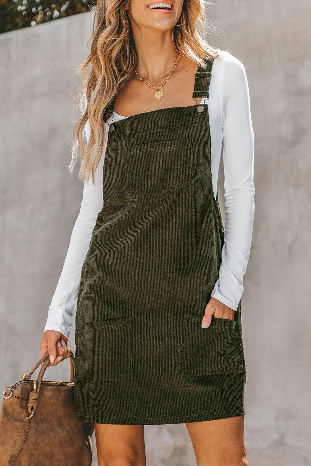 Corduroy Sleeveless Pocketed Overall Dress