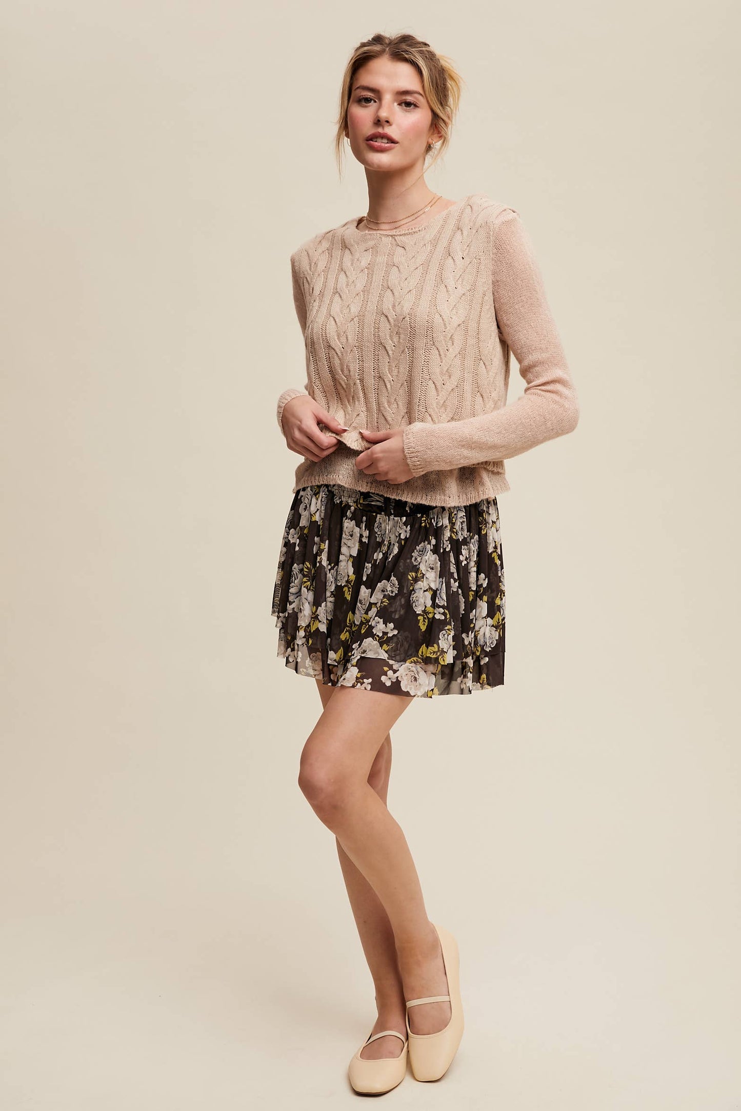 Smocked Mini Skirt with Built-in Shorts Lining