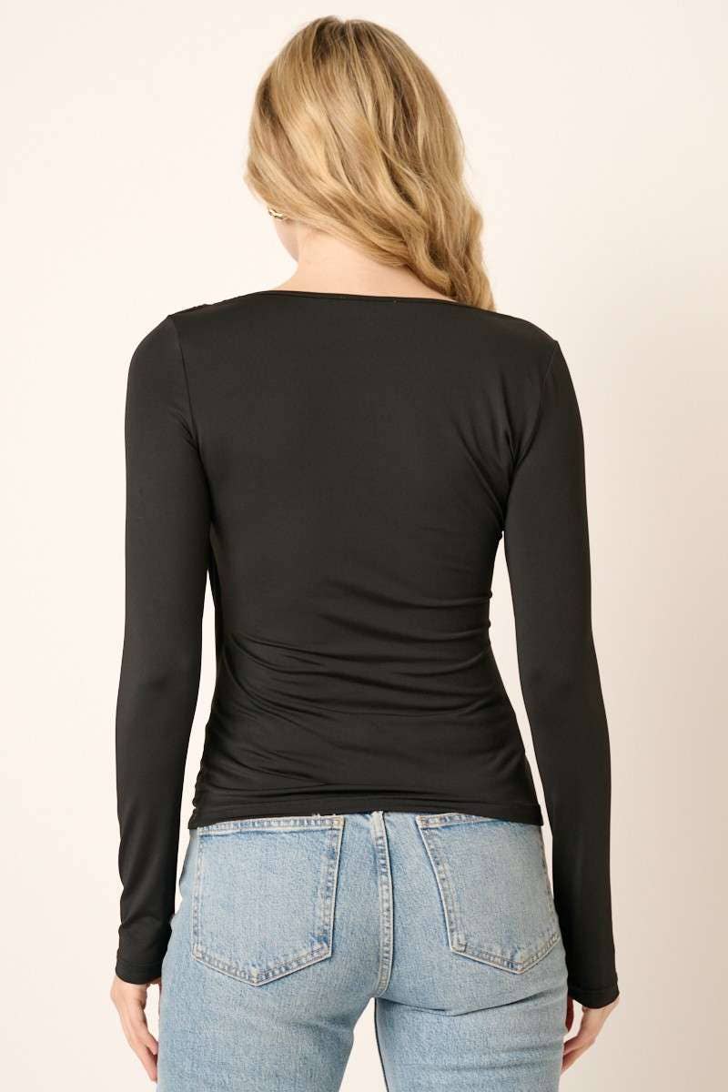 Wrap Neck Long Sleeve Jersey Top