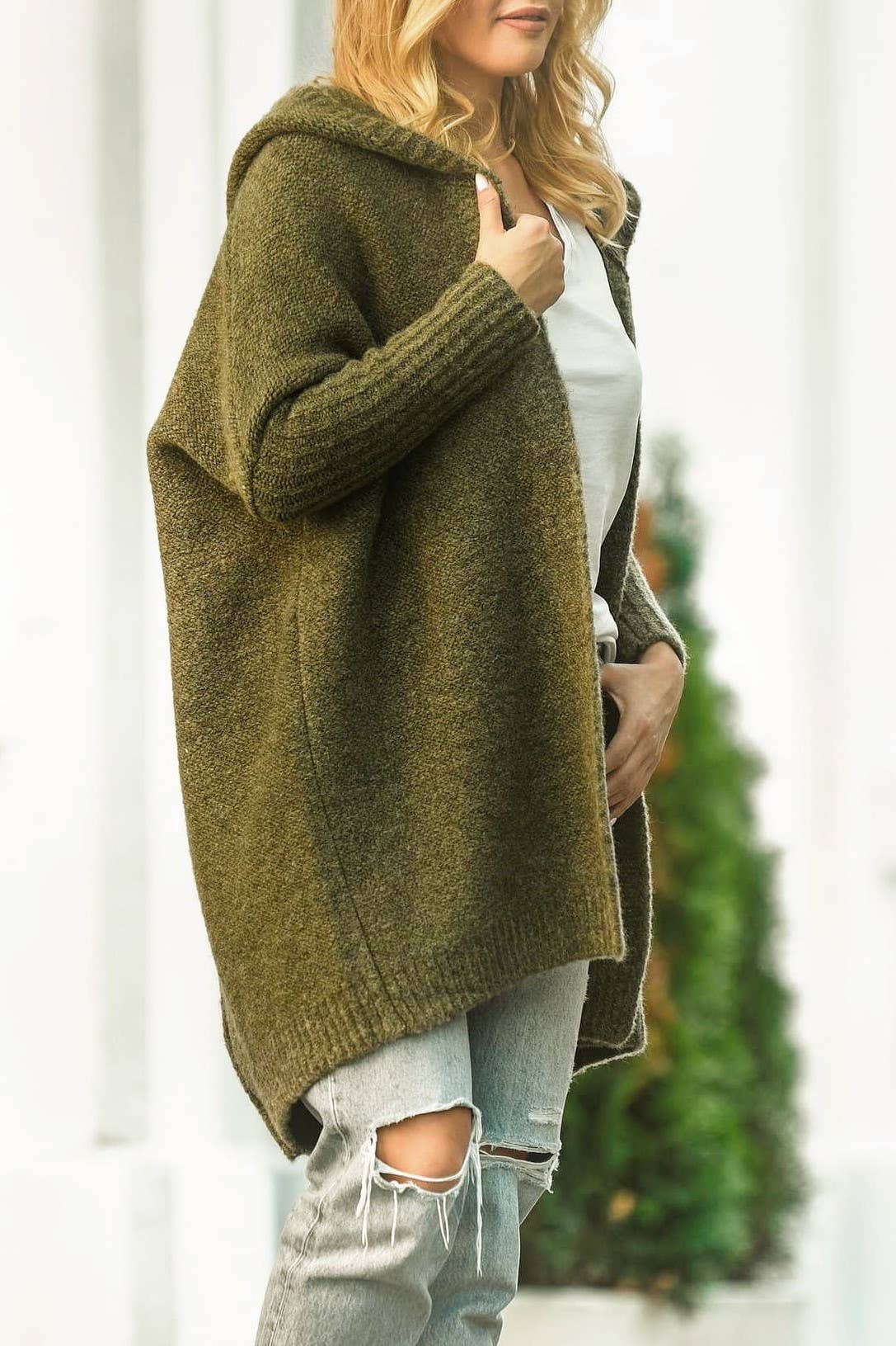 Exposed Seam Hooded Long Cardigan