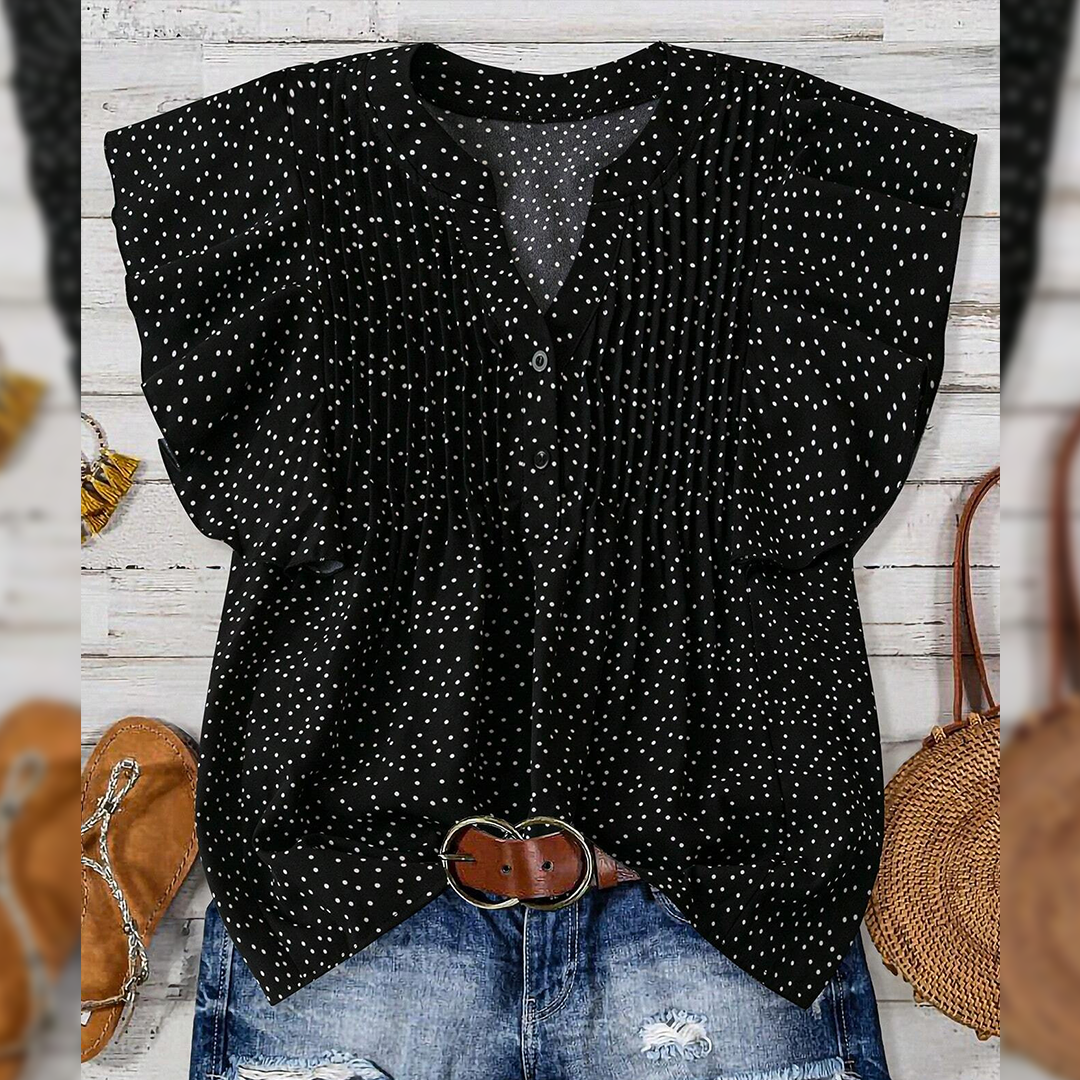 Sleeveless V-Neck Polka Dot Top