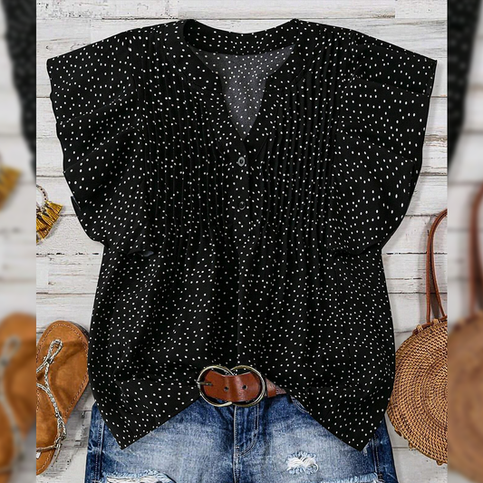 Sleeveless V-Neck Polka Dot Top