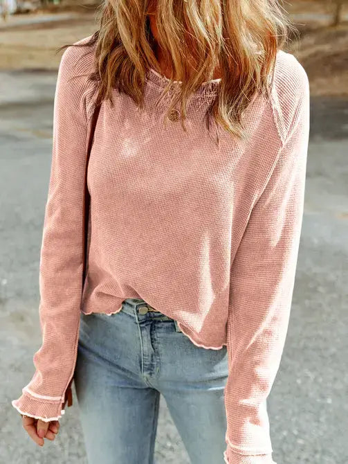 Textured Round Neck Long Sleeve Top