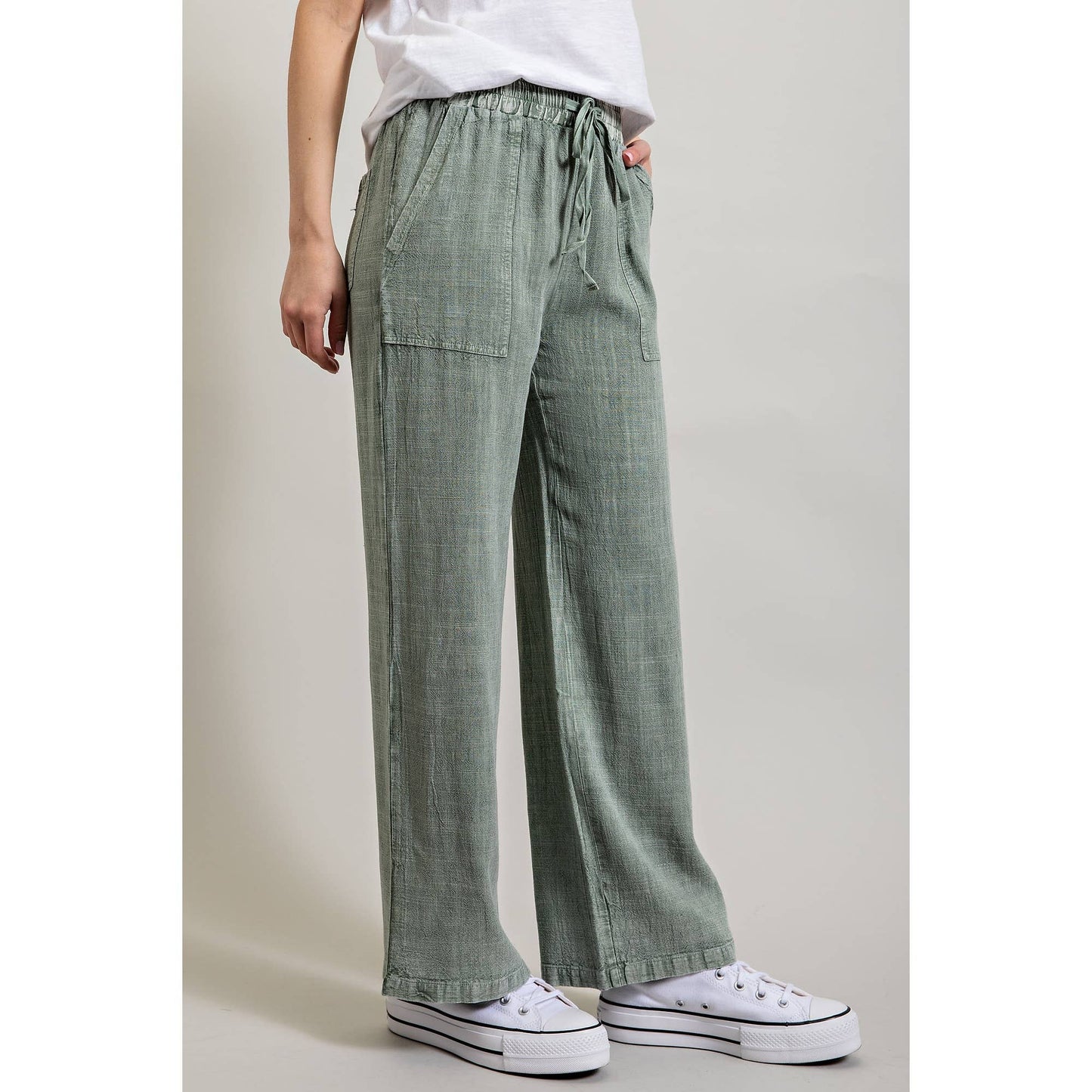 LINEN BLEND LOOSE STRAIGHT LEG PANTS
